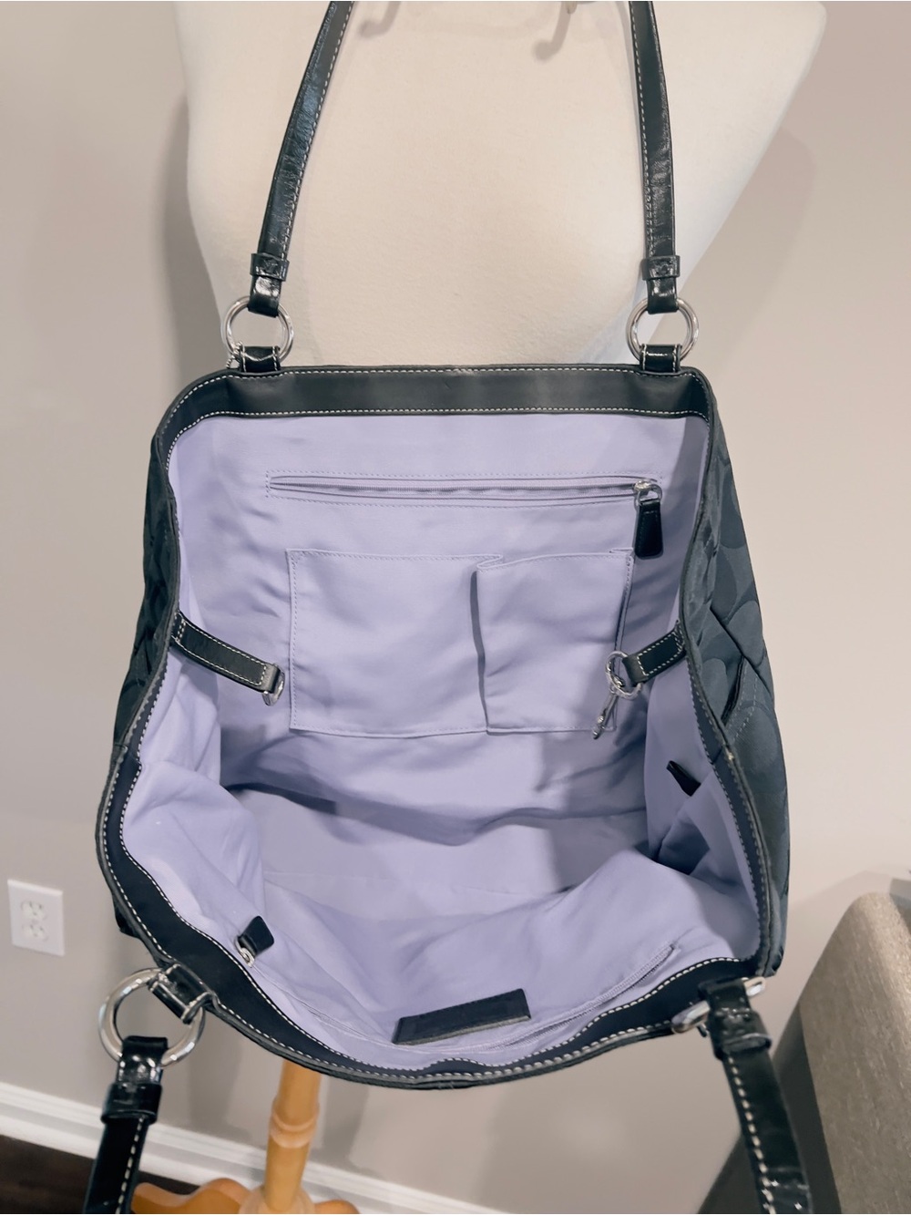 Coach Black Signature Jacquard Tote with Front Zip - Picture 3 of 8